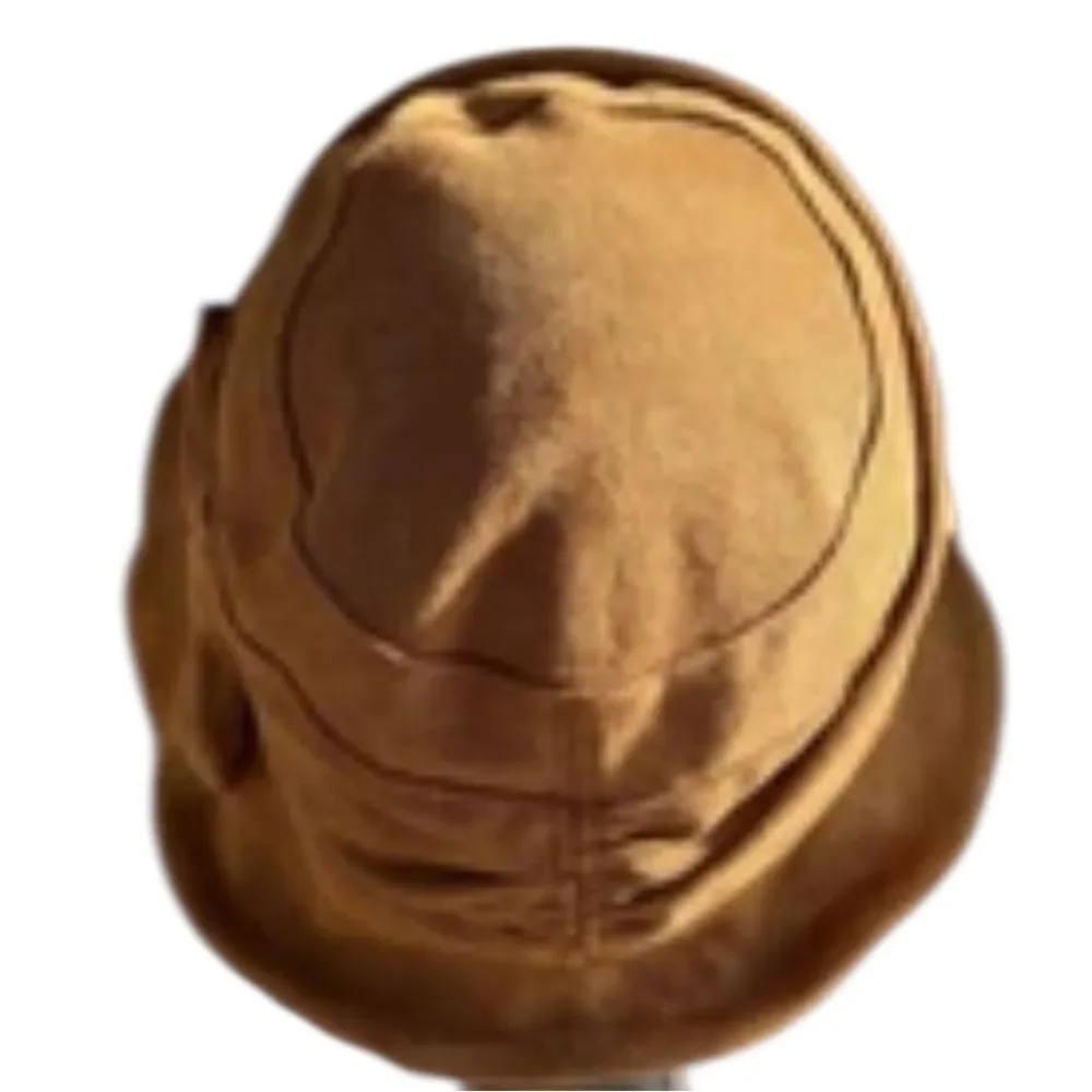 Comhats vintage caramel cloche bucket hat with a chin strap and drawstring